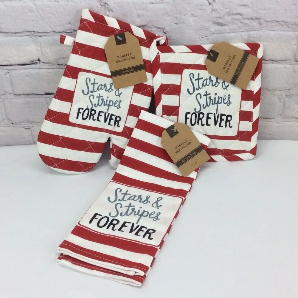 🇺🇸Patriotic 🇺🇸3 Pc. Kitchen Set 4th Of July Dish Towel Pot Holder Oven Mitt